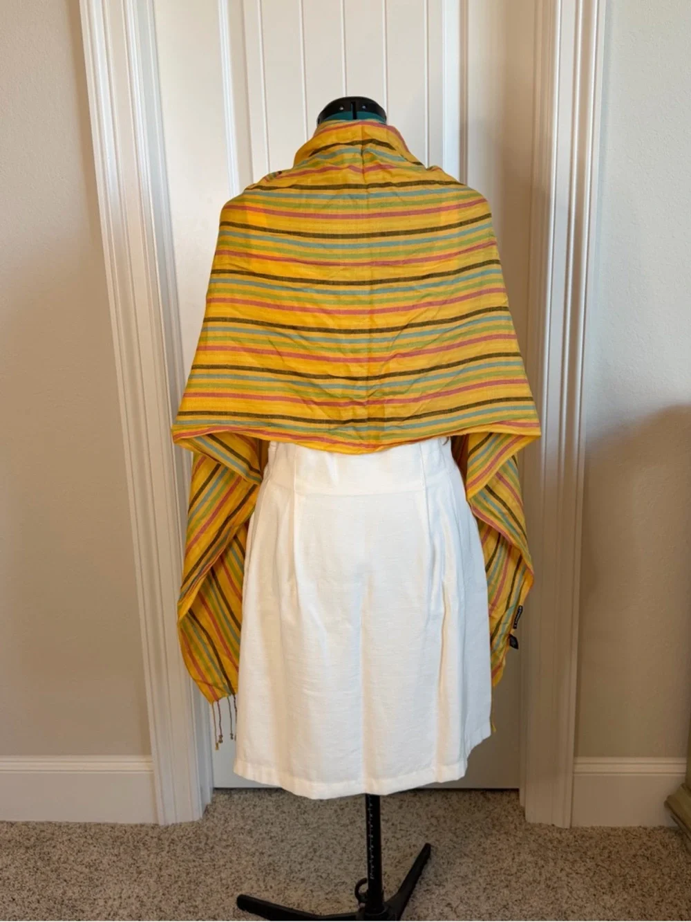 2/$30 Codello Striped Yellow Fringe Women's Scarf - Lightweight Summer Wrap